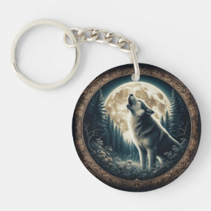 Klassischer, vintage Wolf & Mond Schlüsselanhänger