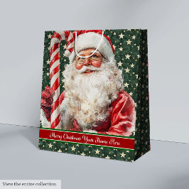 Klassischer Vintager Santa Claus Wasserfarben Cand Mittlere Geschenktüte