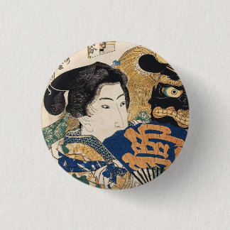 Klassischer Vintager ukiyo-e geisha mit Fan Utagaw Button