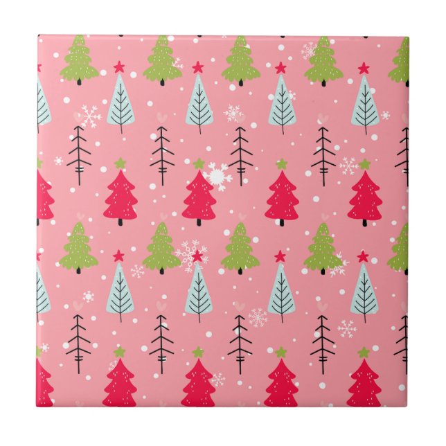 Klassischer Vintager Urlaubsmuster-Weihnachtsbaum  Fliese (Vorderseite)