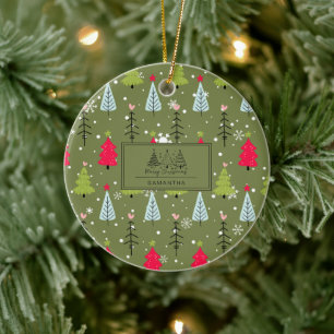 Klassischer Vintager Urlaubsmuster-Weihnachtsbaum Keramik Ornament