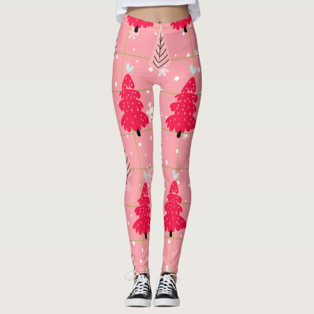 Klassischer Vintager Urlaubsmuster-Weihnachtsbaum  Leggings (Vorderseite)
