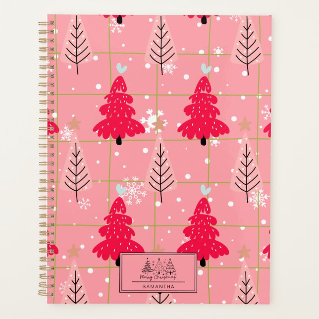 Klassischer Vintager Urlaubsmuster-Weihnachtsbaum  Planer (Vorderseite)