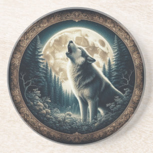 Klassischer, Vintager Wolf und Mond Getränkeuntersetzer