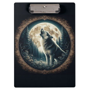 Klassischer, Vintager Wolf und Mond Klemmbrett