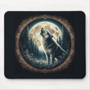 Klassischer, Vintager Wolf und Mond Mousepad