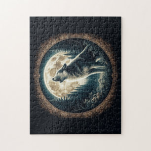 Klassischer, Vintager Wolf und Mond Puzzle