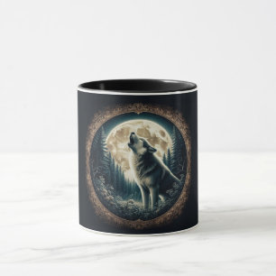Klassischer, Vintager Wolf und Mond Tasse
