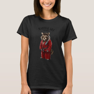 Klassischer Waschbär-Judo-Karate-Meister in rotem T-Shirt