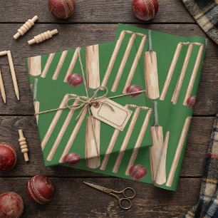 Klassischer Wasserfarb-Cricket-Schläger und -Ball Geschenkpapier