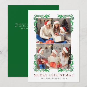 Klassischer Wasserfarbe-Kranz 2 Fotos Frohe Weihna Feiertagskarte