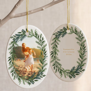 Klassischer Weihnachts-Fotorahmen-Kranz aus Kiefer Keramik Ornament