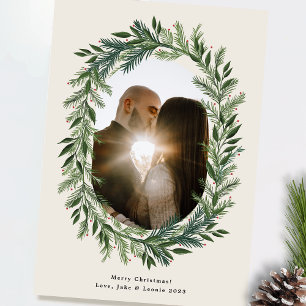 Klassischer Weihnachts-Fotorahmen mit Kiefern-Kran Feiertagskarte