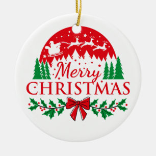 "Klassischer Weihnachts-Reh- und Santa-Schmuck Keramik Ornament