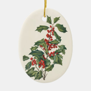 Klassischer Weihnachts-Stechpalmenstrauß mit roten Keramik Ornament