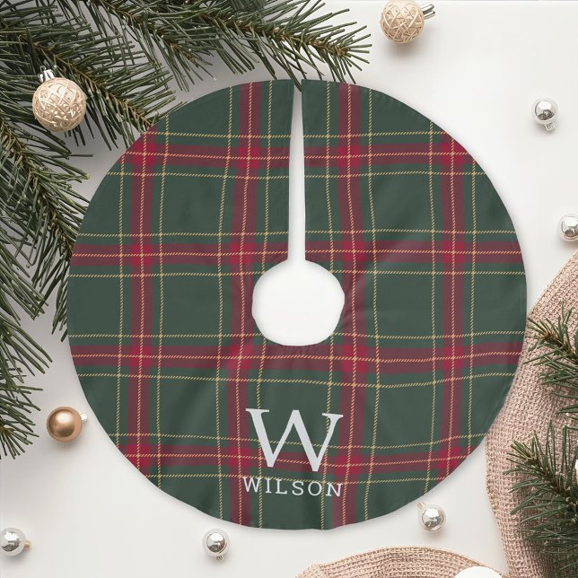 Klassischer Weihnachts-Tartan-Karo-Monogramm Polyester Weihnachtsbaumdecke (Von Creator hochgeladen)