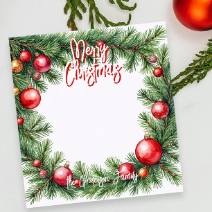Klassischer Weihnachtsbaum-Girlande-Roter-Schmuck Notizblock