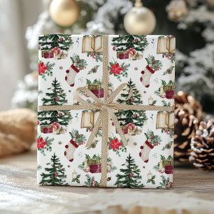 Klassischer Weihnachtsbaum und Geschenke Geschenkpapier