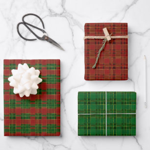 Klassischer Weihnachtskariert Rot Grün Gold Geschenkpapier Set