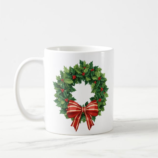 Klassischer Weihnachtskranz mit roter Schleife Kaffeetasse (Links)