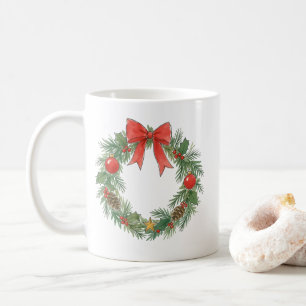 Klassischer Weihnachtskranz mit Schleife für Dekor Kaffeetasse