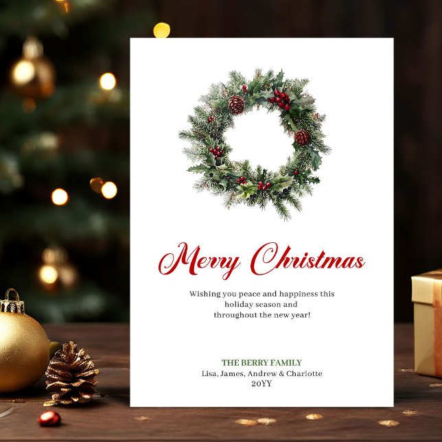 Klassischer Weihnachtskranz mit Stechpalmen-Grußka Feiertagskarte (Classic Christmas Wreath with Holly Greeting Card)