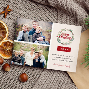 Klassischer Weihnachtskranz mit zwei personalisier Postkarte