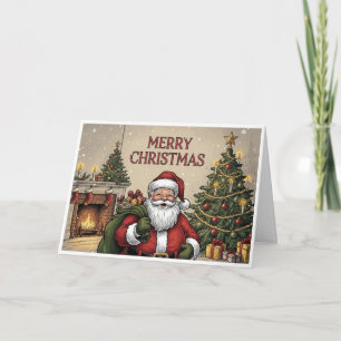 Klassischer Weihnachtsmann am Kamin "Frohe Weihnac Karte