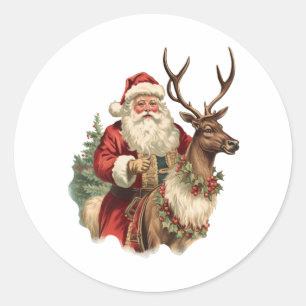 Klassischer Weihnachtsmann auf einem Rentier Weihn Runder Aufkleber