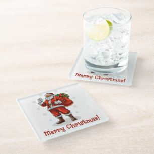 Klassischer Weihnachtsmann bringt Weihnachtsgesche Glasuntersetzer