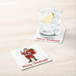 Klassischer Weihnachtsmann bringt Weihnachtsgesche Rechteckiger Pappuntersetzer