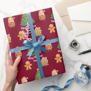 Klassischer Weihnachtsmann-Gingerbread-Burgunder-W Geschenkpapier