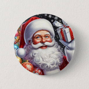 Klassischer Weihnachtsmann mit Geschenk & Ornament Button