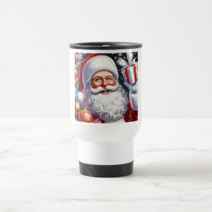 Klassischer Weihnachtsmann mit Geschenk & Ornament Reisebecher