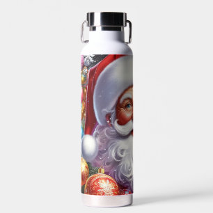 Klassischer Weihnachtsmann mit Geschenk & Ornament Trinkflasche