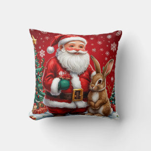 Klassischer Weihnachtsmann mit Kaninchen Kissen