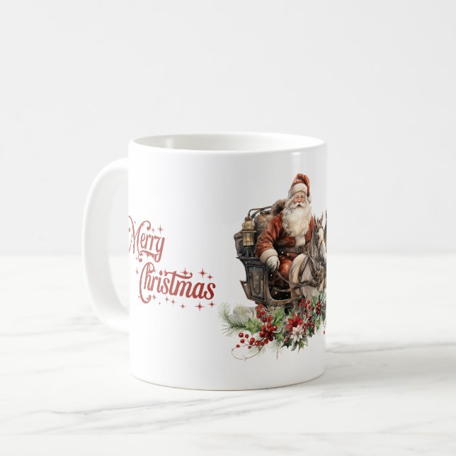 Klassischer Weihnachtsmann mit Pferden Kaffeetasse (Vorderseite Links)