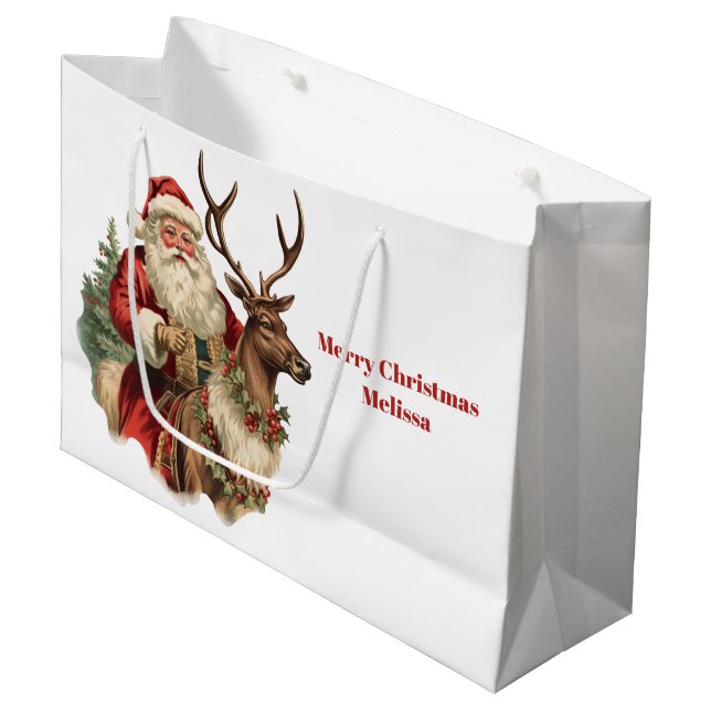 Klassischer Weihnachtsmann Reitstall Große Geschenktüte (Vorderseite Schrägansicht)