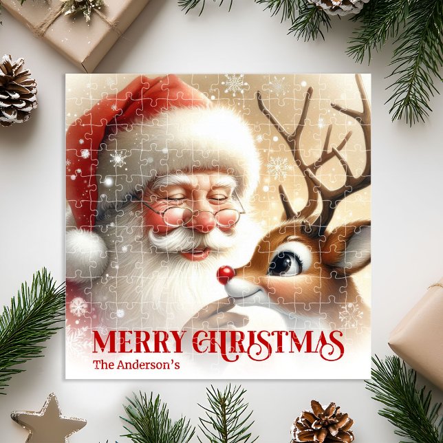 Klassischer Weihnachtsmann Rudolph Personalisierte Puzzle (Classic Santa Rudolph Personalized Christmas Kids Gift Puzzle

)