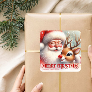 Klassischer Weihnachtsmann Rudolph Personalisierte Quadratischer Aufkleber