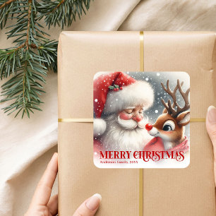 Klassischer Weihnachtsmann Rudolph Personalisierte Quadratischer Aufkleber