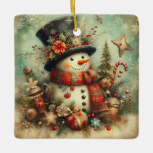 Klassischer Weihnachtsmann-Schneemann-Schmuck Keramikornament