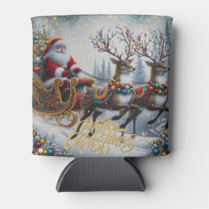 Klassischer Weihnachtsmann und Rentiere Dosenkühler