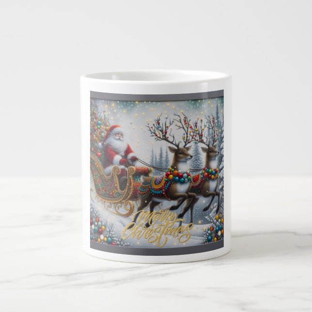 Klassischer Weihnachtsmann und Rentiere Jumbo-Tasse (Vorderseite)