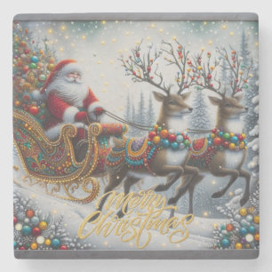 Klassischer Weihnachtsmann und Rentiere Steinuntersetzer