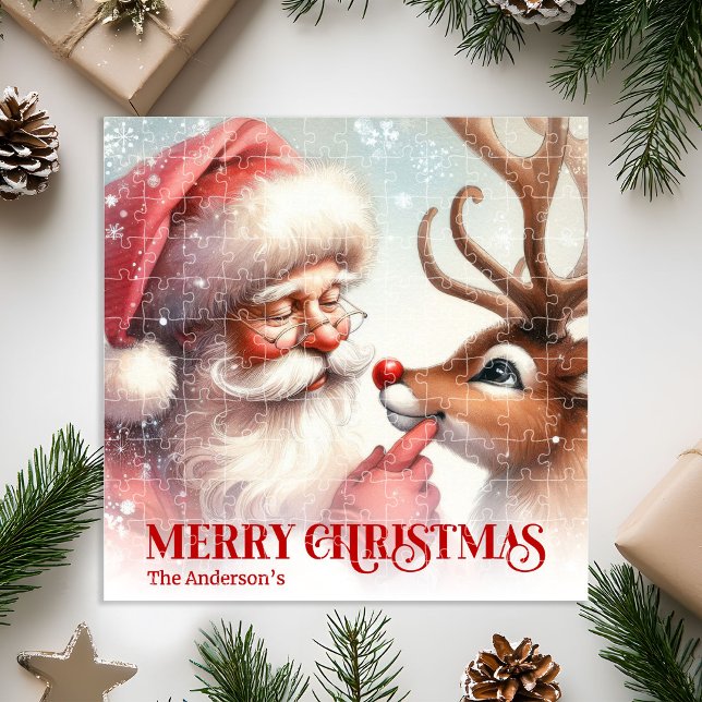 Klassischer Weihnachtsmann und Rudolph, individuel Puzzle (Classic Santa and Rudolph Custom Kids Holiday Puzzle)