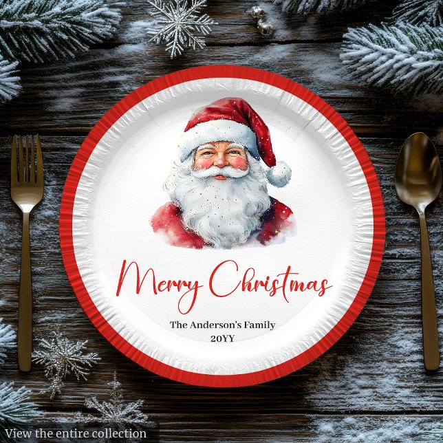 Klassischer Weihnachtsmann Wasserfarben Moderne Fe Pappteller (Classic Santa Claus Watercolor Modern Holiday Plate)