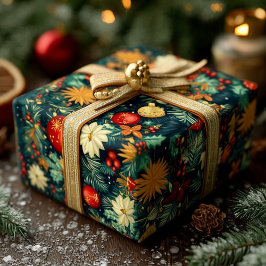Klassischer Weihnachtsschmuck & Festtagsgrün Geschenkpapier