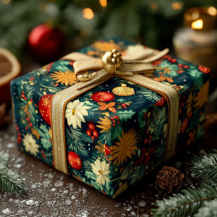Klassischer Weihnachtsschmuck & Festtagsgrün Geschenkpapier