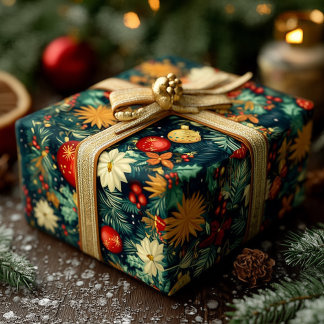 Klassischer Weihnachtsschmuck & Festtagsgrün Geschenkpapier